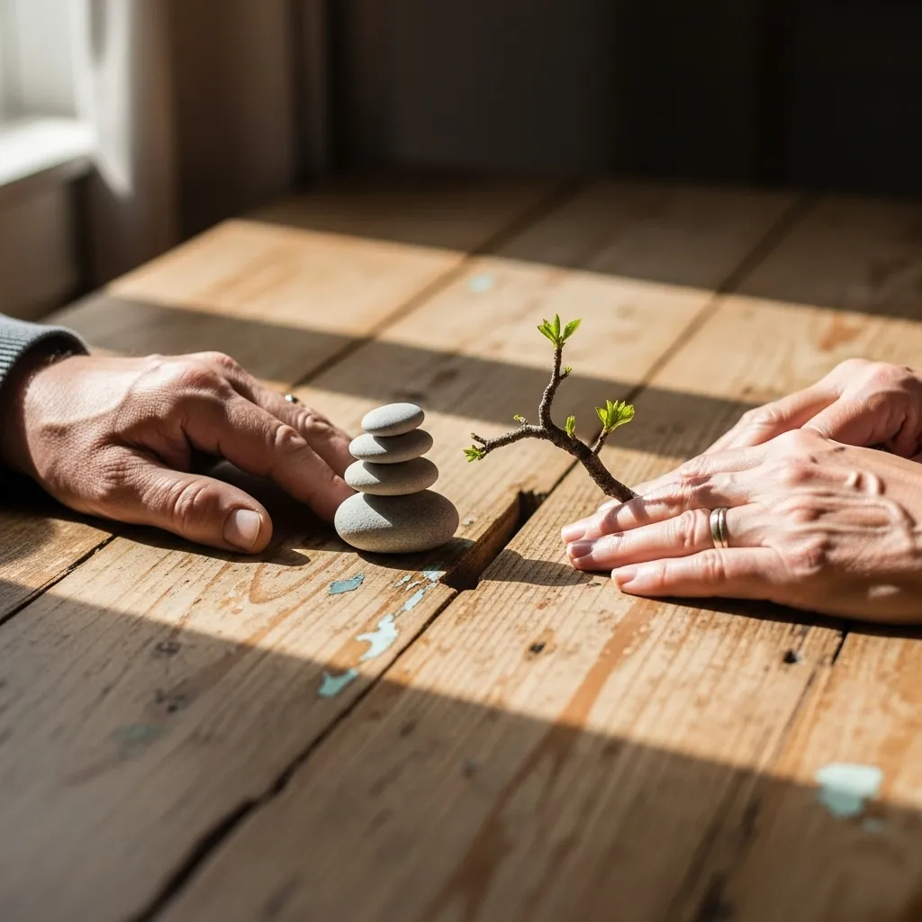 A respectful distance between two hands symbolizes setting boundaries.