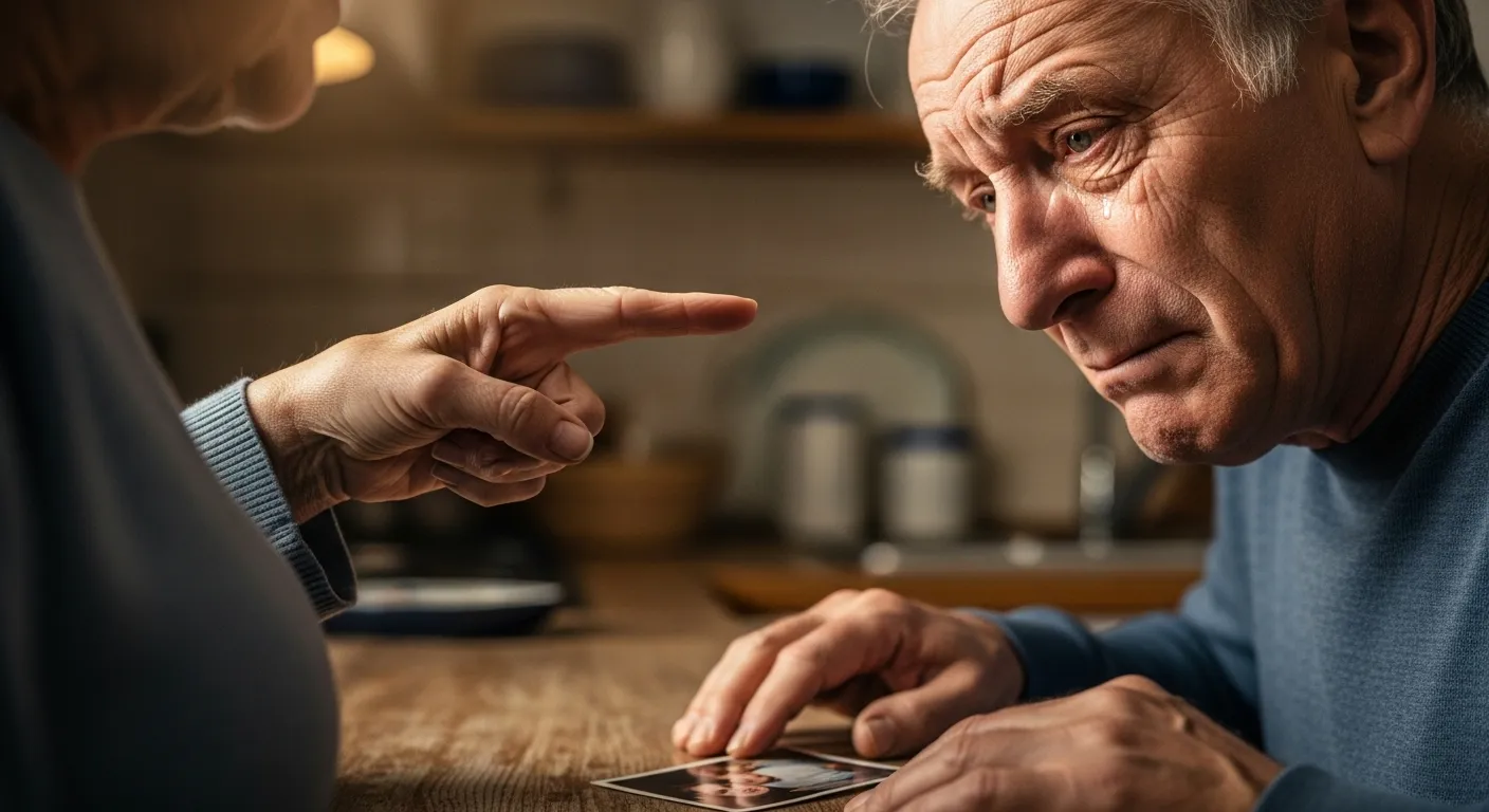 Man feeling criticized, turning away from partner in kitchen.